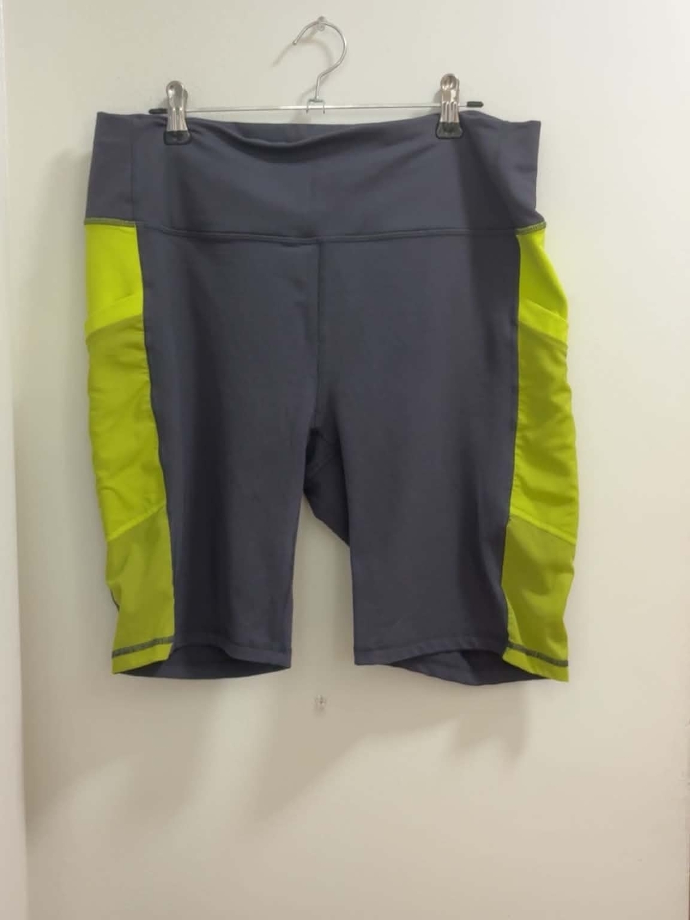 Fabletics Gray Bike Shorts with Lime Side Panels